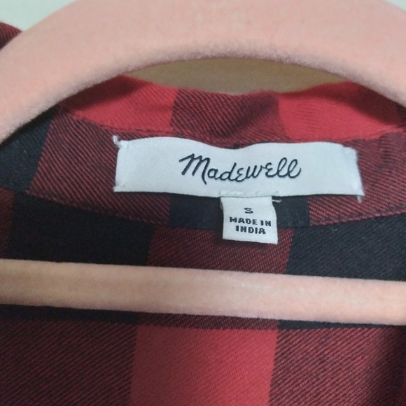 Madewell Red & Black Buffalo Plaid Tie Front Button Up Flannel Shirt Size Small - Picture 10 of 12